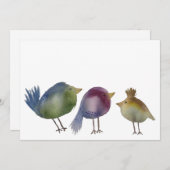 三羽の小さな鳥、水絵を描色 サンキューカード (正面/裏面)