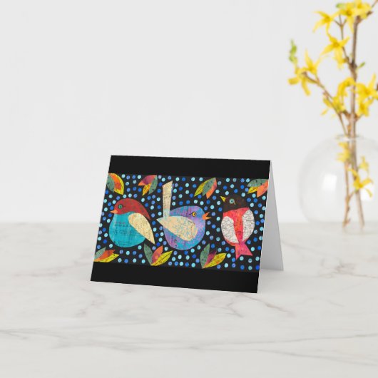 三羽の小鳥 カード (黄色い花)