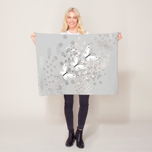 三羽の白い蝶 フリースブランケット (インサイチュ)