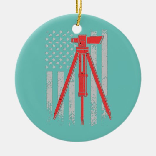 三脚サーベイフラッグAmerica 4th July Land Surveyor セラミックオーナメント (正面)