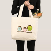 三色のふくろう ラージトートバッグ (正面(商品))