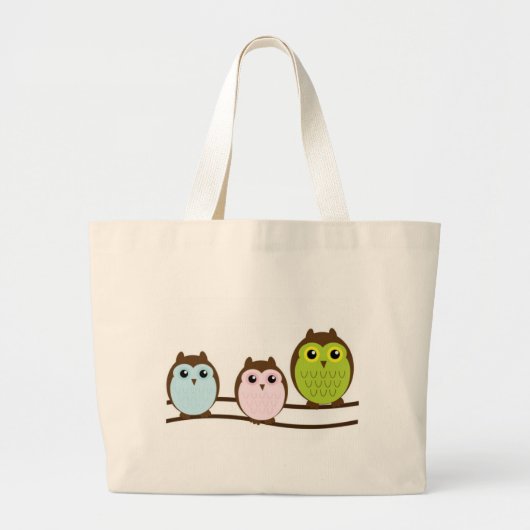 三色のふくろう ラージトートバッグ (正面)