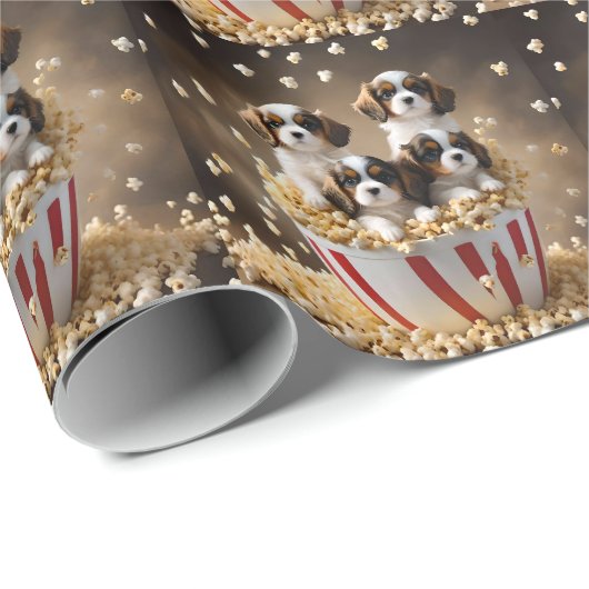 三色のキャバリエスパニエル犬子犬たち ラッピングペーパー (ロールコーナー)