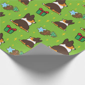 三色のクリスマスのコーギーの包装紙 ラッピングペーパー (角)