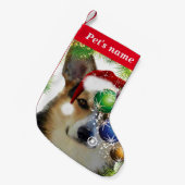 三色のクリスマスのコーギー スモールクリスマスストッキング (正面 (吊り時))