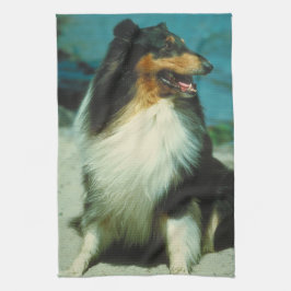 三色のコリー犬の台所タオル キッチンタオル