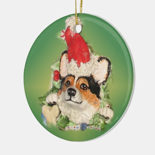 三色のサンタのコーギーのオーナメント セラミックオーナメント (左)