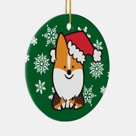 三色のサンタの帽子のコーギーのオーナメント| CorgiThings セラミックオーナメント (右)