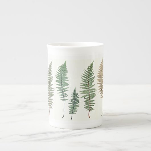 三色のシダは植物の骨灰磁器のマグにパネルをはめます ボーンチャイナマグカップ (正面)