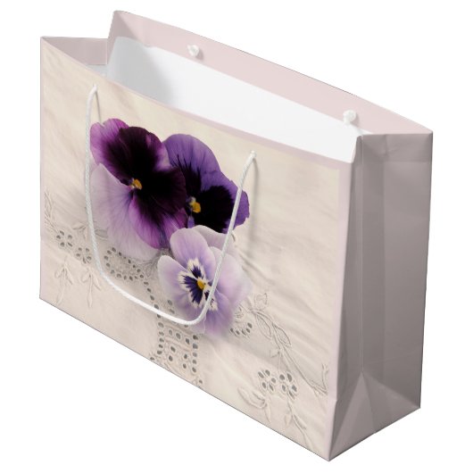 三色のパープル・パンジー ラージペーパーバッグ (正面アングル)