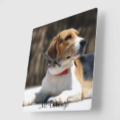 三色のビーグル犬 スクエア壁時計 (傾斜)