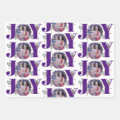 三色の紫色の喜びクリスマスホリデーフォト ラッピングペーパーシート (正面)