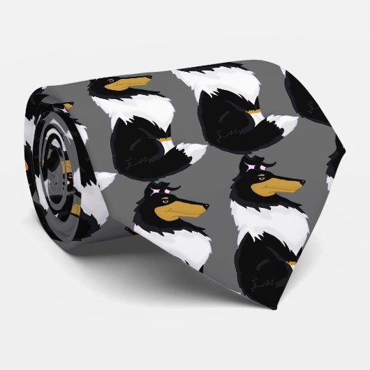 三色の荒いコリーの漫画のタイ ネクタイ (ロール)