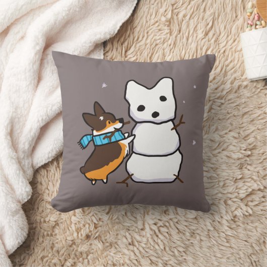 三色の雪だるまのコーギーの枕 クッション (ブランケット)