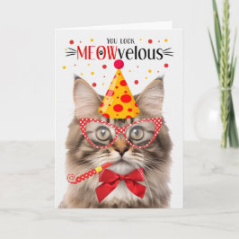 三色ふわふわのタビーキャットミョー誕生日 カード