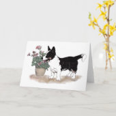 三色カーディガンのウェルシュコーギーのNotecardの~ カード (黄色い花)