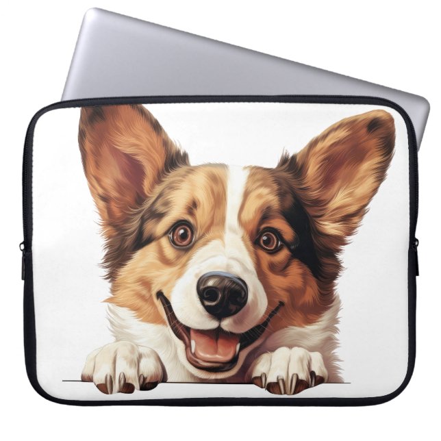 三色カーディガンウェルシュコーギー犬 ラップトップスリーブ (正面)