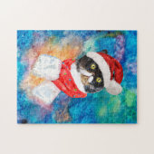 三色キャットウォーター色ホリデークリスマスプレゼン ジグソーパズル (横)