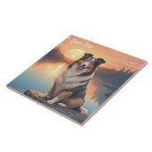 三色コリー 湖畔で タイル (側面)