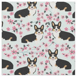 三色コルギドッグさくらんぼ花咲きフローラ ファブリック