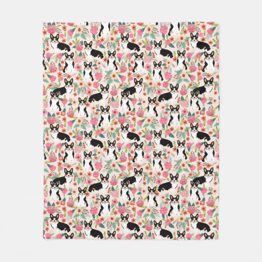 三色コルギ花模様 フリースブランケット (正面)