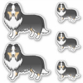 三色シェルティー カートゥーン 犬 シール (正面)