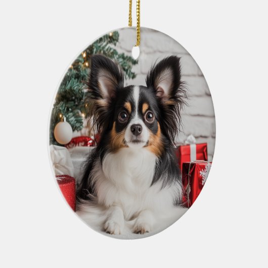 三色パピヨンクリスマス セラミックオーナメント (右)