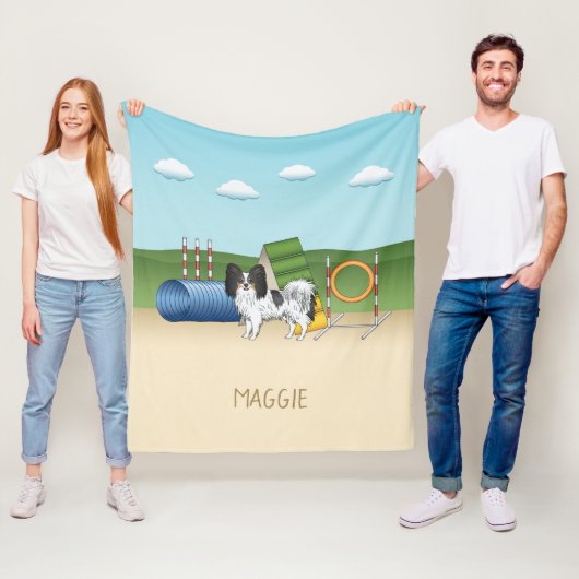 三色パピヨン敏捷性ドッグ名前をカスタムする フリースブランケット (インサイチュ)