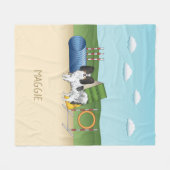 三色パピヨン敏捷性ドッグ名前をカスタムする フリースブランケット (正面(横))