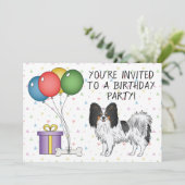 三色パピヨン かわいい 幸せな犬 - 誕生日 招待状 (スタンド正面)