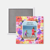 三色モザイクのハイビスカスの花、 マグネット (正面/裏面)