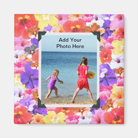 三色モザイクのハイビスカスの花、 マグネット (正面)