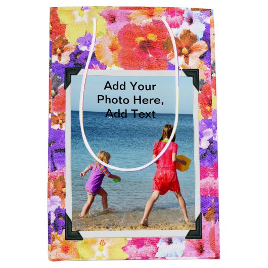 三色モザイクのハイビスカスの花、 ミディアムペーパーバッグ (正面)