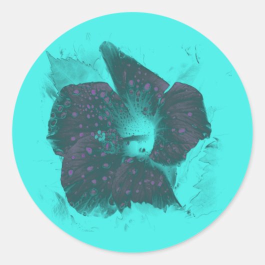 三色抽象芸術ハイビスカス ラウンドシール (正面)