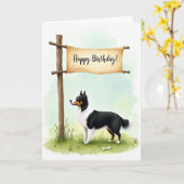 三色犬の誕生日カード カード (黄色い花)