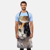 三色猫と春の庭の蝶 エプロン (着用した状態)