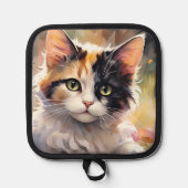 三色猫と春の庭の蝶 鍋敷き (正面)