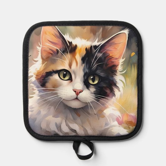 三色猫と春の庭の蝶 鍋敷き (正面)