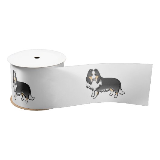 三色粗いコリーかわいい漫画の犬 サテンリボン (リール)