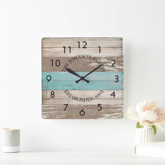三色素朴流木パーソナライズされた スクエア壁時計 (ホーム)