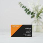 三角のコーナー- 3d効果-オレンジおよび黒 名刺 (スタンド正面)