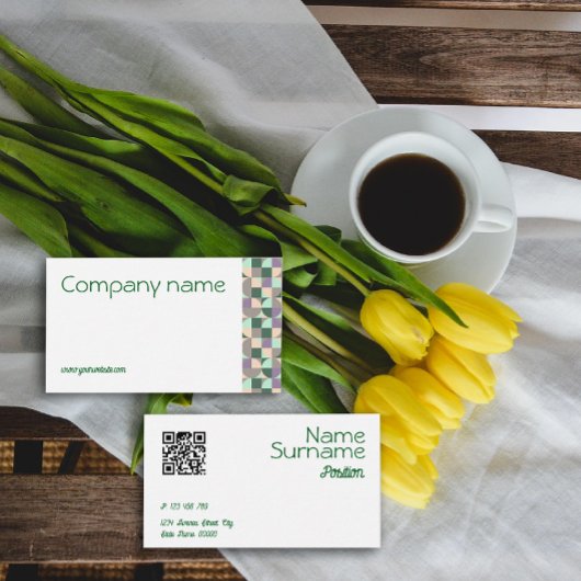 三角グリーンターコイズベージュQR名刺 名刺