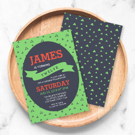 三角モダン緑と青の誕生日 招待状