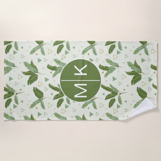 三角形が付いているあなたのモノグラム|Bananaの葉を加えて下さい ビーチタオル (正面)