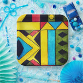 三角形と正方形のアフリカ色の抽象芸術 ペーパープレート (パーティー)