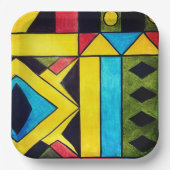 三角形と正方形のアフリカ色の抽象芸術 ペーパープレート (正面)