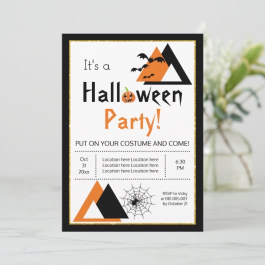 三角形のこうもりとクモのウェブ大人ハロウィーン 招待状 (スタンド正面)