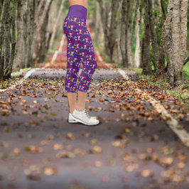 三角形の円の色のパターン紫 カプリレギンス