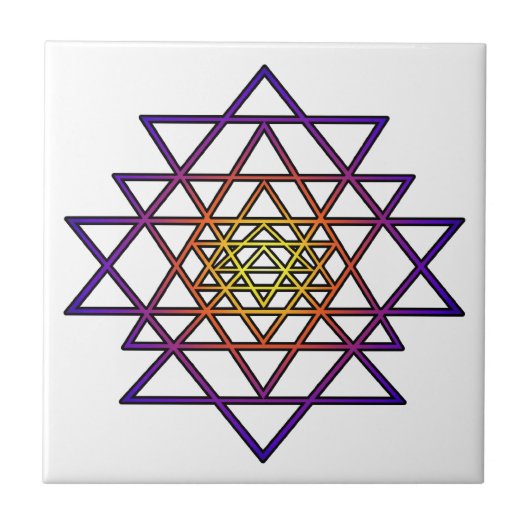 三角形の曼荼羅(黄色い紫色) Sri Yantra タイル (正面)