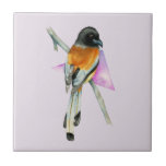 三角形の水彩画の絵画のオリオールズの鳥 タイル<br><div class="desc">これは枝でとまるムクドリの水彩画の絵画です。 私は絵画に抽象的な要素を加えました。</div>